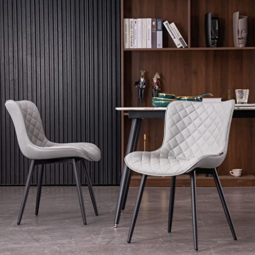 YOUTASTE Esszimmerstühle 2er Set Küchenstühle mit Metallbeinen Wohnzimmerstuhl Rückenlehne Kunstleder Sitz Esstisch Stühle Metallfuß Schminktisch Stuhl Für Lounge Empfangsraum, Diamant-Grau