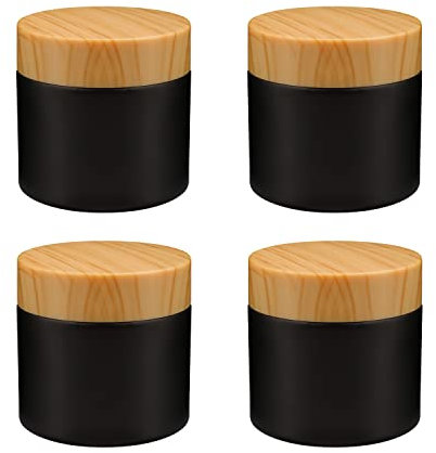 4 Pack 2 oz Black Glass Cream Jar,Empty Frosted Sample Jar Pot with Plastic Lids,Inner Liner Travel Storage Jar Container for Lotion, Eyeshadow,Moisturiser,gel