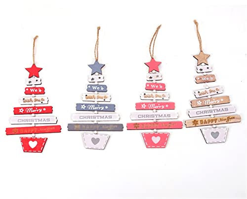4 Pezzi Decorazioni Natalizie in Legno,Wopin Merry Christmas Ciondolo in legno Decorazioni natalizie da appendere per interni Decorazioni per Albero di Natale in Legno per Finestra Porta Cucina Parete