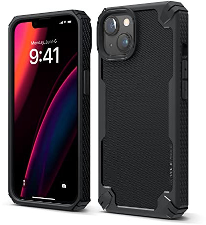elago Armor Case Compatible with iPhone 14 Case (6.1), US Military Grade Drop Protection, Heavy-Duty Protective Case, Carbon Fiber Texture, Tough Rugged Design, Shockproof Bumper Cover (Black)