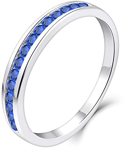 YL Damen Ewigkeitsring 925 Sterling Silber Schliff September Geburtsstein Saphir Jahrestag Verlobungsring(Größe 58)
