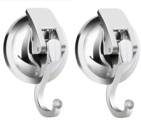 Apkhgtb Suction Cup Hooks for Shower, Bathroom, Kitchen, Glass Door, Mirror, Tile – Loofah, Towel, Coat, Bath Robe Hook Holder for Hanging – Waterproof Wreath Hook (Silver 2Pack)