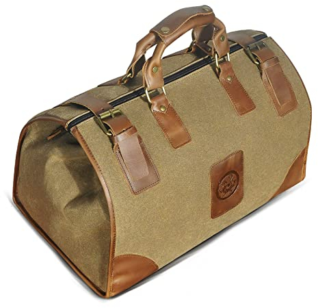 Handadsume Lona Impermeable + Cuero -Maletas de Viaje -Bolsos- Bolsa de Equipaje -Maleta -Fin de Semana -Bolsa de pernoctación -para Hombres fb8151 (Caqui)