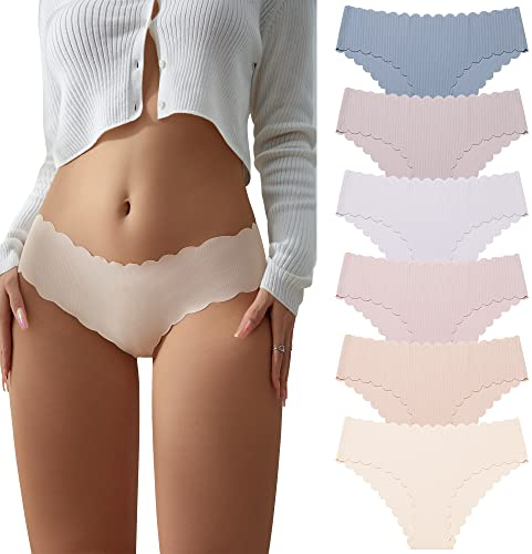 SHARICCA Damen Unterwäsche Nahtlos Slips Stretch Hipster Brazilian Slips Unsichtbar Weich Höschen Panties Streifen Bikinis Unterhosen für Frauen 6er Pack (Mehrfarbig-6P01, M)