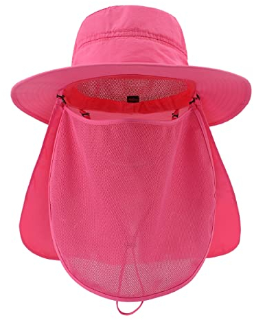 Magracy Sonnenhut für Herren, LSF 50+, breite Krempe, Safari-Hut mit Halsklappe, Gesichtsabdeckung, Heißes Rosa