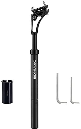 BONMIXC Suspension Seatpost 300lb Support for Larger & Tall Riders, 28.6 400mm, Adjustable Two-Way-Bolt Clamp, Reduce Wind Drag, Anti-Slip Shock Absorber Setback Bike Seat Post