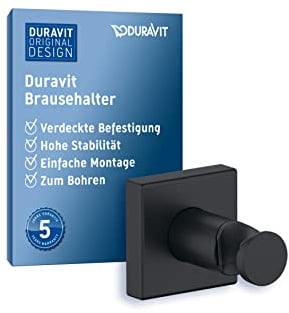 Duravit Universal Brausehalterung, Duschkopfhalterung für Handbrausen, Brausehalter eckig, Schwarz Matt
