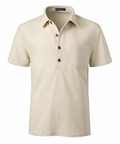 Harbrosrce Poloshirt für Herren Kurzarm Polohemd Waffelmuster Golf T-Shirt Sommer Baumwolle Einfarbig Polohemd