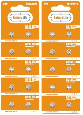 Battery Life LR44 Batteries (20 pack) AG13 Button Coin Cell Alkaline 1.5v Long Life UK Brand