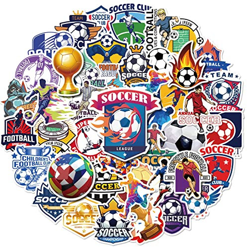 50Pcs Fußball-Aufkleber, Vinyl wasserdicht World Cup Fußballspiel Aufkleber Packs für Kinder Jugendliche Erwachsene, coole Fußball-Club Aufkleber