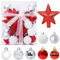 30 Stück Mini Weihnachtskugeln mit Aufhänger,3CM Klein Christbaumkugeln Rot & Weiß Kugeln Mini Weihnachtsbaum Tisch-Weihnachtsbaum Dekorationsset