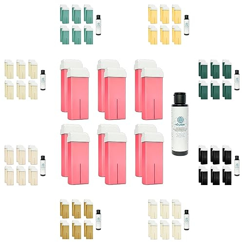 Roll-on Enthaarungswachs mit Fettlöslichkeit, 100 ml, Nachfüllpackung für Handstück, Wachserhitzer, Wachserhitzer, Epilation, 12 Stück, Rosa + gratis Anyskin® Öl nach Wachs, 100 ml