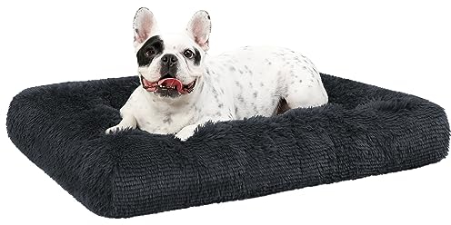 KSIIA Hundebett mittelgroße Hunde Waschbar, Plüsch Hundekissen flauschig, 76x52cm, rutschfeste Unterseite, Hundematte für kleine, mittelgroße Hunde, Hundekorb Hundematratze Haustierbett Schattengrau