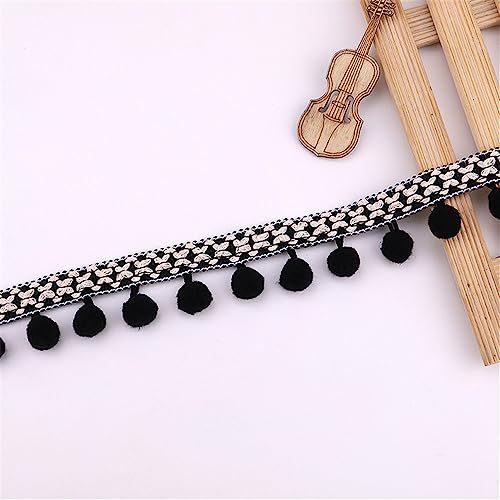 JekyTMP 4 Yards 2,8 cm Bunt Pom Poms Quaste Borte Pomponborte Bommelborte Pomponband Fransenborte Fringe Band Pom Pom Fransen Bommelband Bommel Fringe Spitzenband Quaste Trim Band Zum NäHen(Black)
