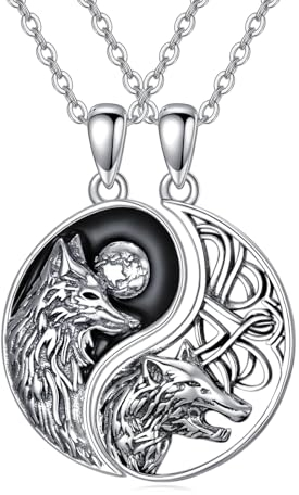 YFN Passende Halskette für Paare Sterlingsilber Wolf-Yin-Yang-Halskette BFF-Halskette für 2 Paare passende Halskette für Paare Freundschaftsschmuck Geschenk