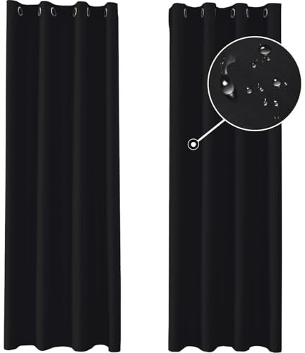 Ystyle Gardinen 2er Set, Thermovorhang Kälteschutz, Outdoor Vorhang Wetterfest Mit Ösen, Verdunkelungsvorhang, Vorhänge Blickdicht, Curtains Wohnzimmer, Thermovorhang Hitzeschutz, Schwarz