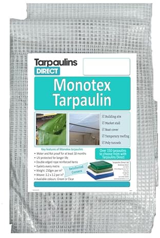 Monotex Tarpaulin 250gsm 3.0m x 2.5m Clear Heavy Duty Strong Industrial Waterproof Sheet Cover Tarp with Reinforcved Eyelets
