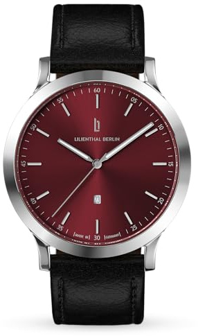 Lilienthal Berlin Herrenuhr Huxley in Silber/Bordeaux – Armbanduhr aus 316L Chirurgenstahl mit einem Quarzuhrwerk & saphirgehärtetem Mineralglas – 40 mm