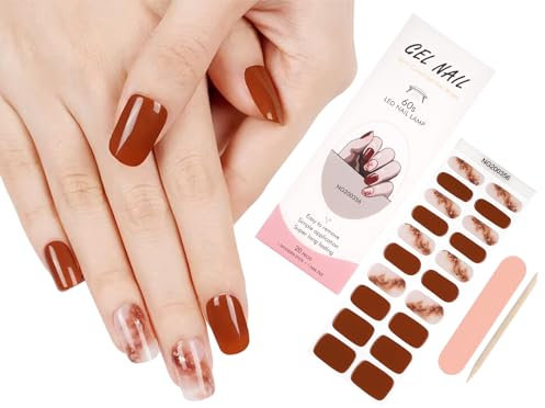 Semi Cured Gel Nail Wraps, ZAHRVIA 20 Pcs Gel Nail Polish Strips for Salon-Quality Manicure Set with Nail File & Wooden Cuticle Stick (UV/LED Lamp Required)