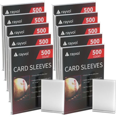 Rayvol 5000 weiche Kartenhüllen, 67 x 94 mm, Kartenhüllen passend für Sammelkarten, Baseballkarten, Sport und andere TCG-Spiele