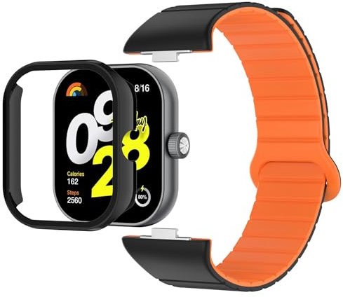 Bigqin Correa Compatible con Xiaomi Redmi Watch 4, Imán Pulsera de Reemplazo Reloj Banda Silicona con Pantalla Protector Funda Compatible con Redmi Watch 4, 6.1-7.48, Negro/Negro