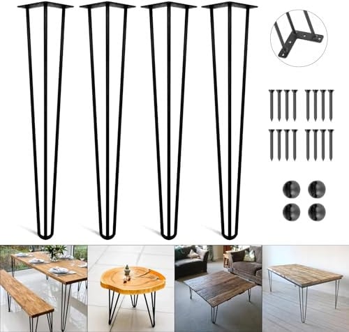 TRIOBLADE 4PCS Hairpin Table Legs 4”-28” Sturdy DIY Carbon Steel Table Legs with Free Screws and Floor Protector Feet Stable Furniture Legs Coffee Table Legs (24 Inch/ 61 cm - Standard table)