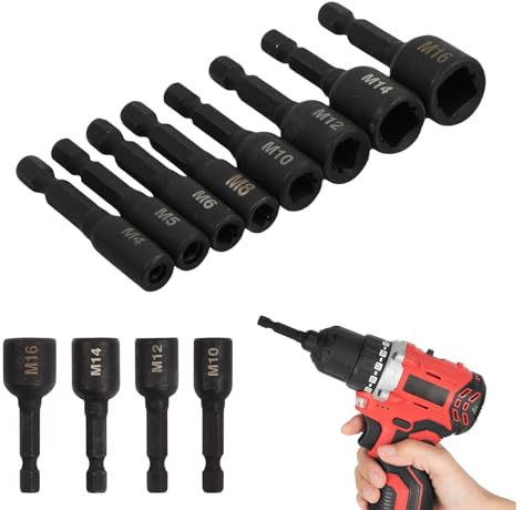 8Pcs Tap Socket Wrench Set, M4-M16 Air Screwdriver Socket Adapter, 1/4 Inch Hex Shank Machine Tap Driver, Alloy Steel Machine Square Thread Taps for Drill DIY Handworking Auto Repair, 50mm