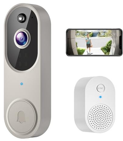 SHARKPOP 1080p Smart Wireless Video Doorbell Camera, Chime Ringer Included, AI Human Detection, 2.4G WiFi, Night Vision, Cloud Storage, 2-Way Audio, Live View, Battery Powered.