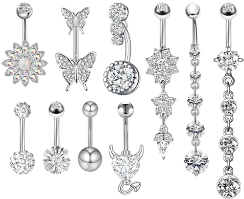 JSTHHTT 10stk Bauchnabelpiercing Schwangerschaft, Piercing Bauchnabel Bauchnabelpiercing Schmetterling Herz Blume Anhänger Piercing Bauchnabel Schmuck Damen, Belly Piercing Bauchnabelpiercing Set