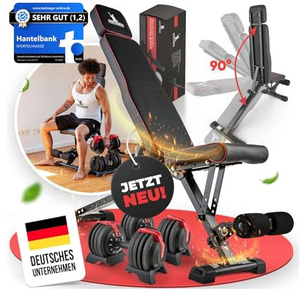 SPORTSCHMIEDE Hantelbank Klappbar Verstellbar, Multifunktions Trainingsbank Schrägbank, Sportgerät für zu Hause, Bench, Fitnessbank - Bankdrücken Krafttraining Muskeltraining Kraftsport - JETZT NEU!