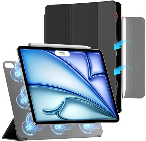 ZtotopCases Funda para iPad Air 11 Pulgadas M2 2024/M3 2025, Potente Magnética, Ultra Delgada y Ligera, Funda Protectora con Soporte Plegable y Auto Suspensión/Actividad, Negro