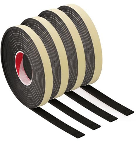 4 Rollos Espuma Burlete Adhesivo de Alta Densidad, Cinta de Sellado Autoadhesiva de Espuma, (5m* 15mm* 1mm) para Puertas y Ventanas, para Anti Frío, Aislante, Ruido y Colisión, Negro