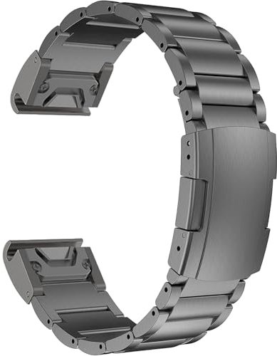 MaKTech Cinturino in Titanio per Garmin,Cinturino in Metallo a Sgancio Rapido Da 22mm con Fibbia Tartarugata,per Garmin Fenix 8 47mm/7/7 Pro/6/6 Pro/5/5 Plus (Grigio)