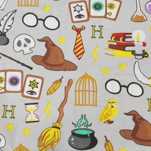 Stoff Meterware Kinderstoff Baumwollstoff - 1 Meter, Nähen, Bettwäsche, Kinder, Baby, Jungen, Mädchen, Bekleidung, Deko (Zauberei Hexe Magier)