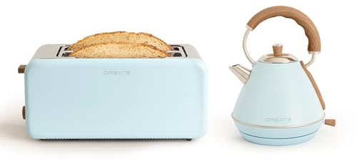 CREATE/PACK TOAST RETRO XL + KETTLE RETRO M/Tostadora de pan azul pastel con hervidor de agua azul pastel/Hervidor de 1L