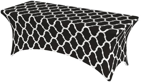 Odot Spandex-Tischdecke 4/6/8FT, Elastische Rechteckige Tischtuch Draussen, Karomuster im Europäischen Stil Tischdecke für Hochzeiten, Geburtstag, Bankette und Partys (Schwarz,4FT)