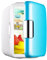hxoity 6L Mini Fridge For Bedroom 8 Can Electric Reefer Table Top Refrigerator Compact Skincare Fridge Food Heater & Beverage Cooler Portable And Quiet For Bedroom, Office, Dorm, Car(Blue)