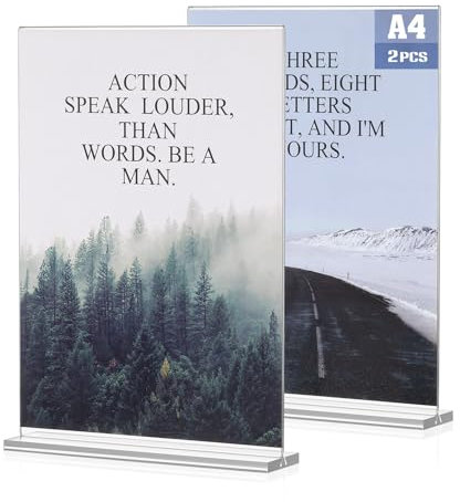Bczhieulw 2 PCS Espositore plexiglass a4,porta menu da tavolo,espositore a4,adatto per cartoncini formato A4, ideale per esporre pubblicità, volantini, brochure(21 x 29.7 cm)