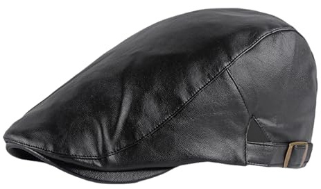 Lifup Berretto Piatto da Uomo in Pelle PU, Regolabile Newsboy Beret Cappello Golf Berretto Baschi e Berretti