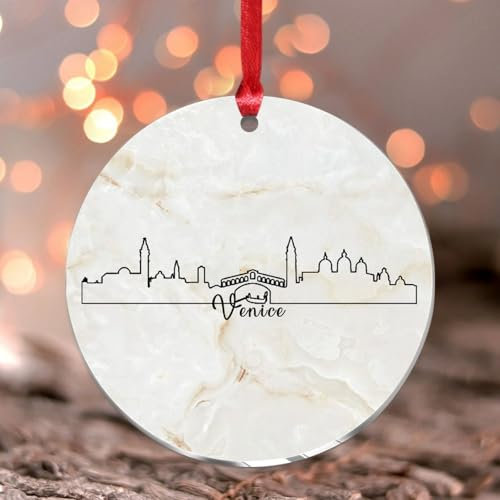 Weihnachtsschmuck 2024 Italien Venedig Acryl hängende Ornamente bunte Stadt Skyline Weihnachtskugel Stadtansicht Malerei Stadtbild Andenken Sammlerstück Geschenk Baumschmuck Strumpf Namensschild