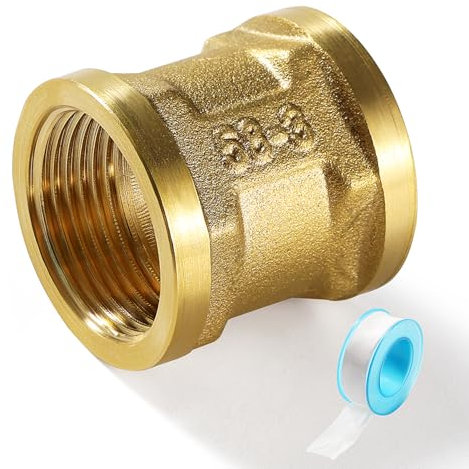 Lyeteung G3/4 Manicotto in Ottone, Filetto Femmina Raccordo Filettato Raccordi in Ottone, Doppio Nipplo da Manicotto in Ottone, con Nastro per Idraulici, per Collegamento Tubo
