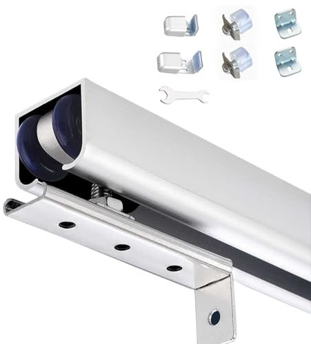 schiebetürbeschlag Hochleistungs-Bypass-Türbeschläge, stabile Schiebetürschiene aus Aluminium mit Soft-Close-Mechanismus, Schiebetür-Beschlagsatz für Schrankschränke(Silver,8 FT/2.43 m)