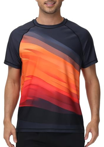 VAYAGER Maillot de bain pour homme Rashguard UPF 50+ T-shirt à séchage rapide Coupe ample Chemise de surf et activités nautiques, Orange et noir., 5X-Large