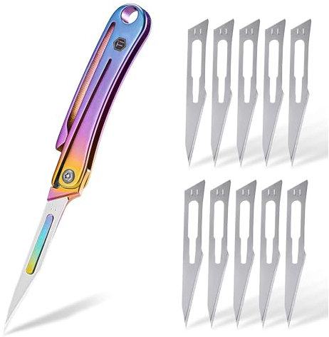 KeyUnity Mini bisturi in titanio Coltello pieghevole multiuso EDC con clip da tasca, per caccia all'aperto, campeggio, pesca, escursionismo (KK07HM)