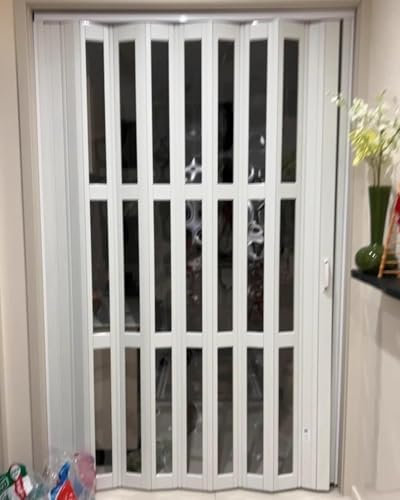 AVLLSO Sliding Closet Doors Metal Track Folding Doors Interior with Plastic Panel, Retractable Screen Partition(WxH 37x80in(93.5x203cm))
