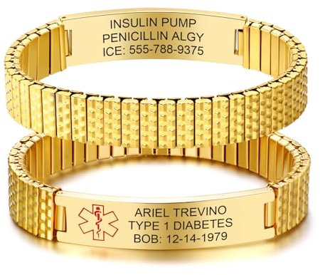 Personalisiertes SOS Armband Notfallarmband Herren - Edelstahl Elastische Notfall Armbänder mit Gravur Name Telefonnummer Diabetes Epilepsie Allergie, Medizinisches Alarm Armband für Erwachsene Männer