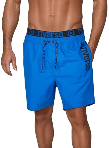 riverso Badehose Herren Regular Fit RIVBobby Kurze Hosen Badeshorts Schwimmhose Shorts Schnelltrocknend Print Elastischer Bund, Größe:M, Farbe:Bright Royal Blue-Black