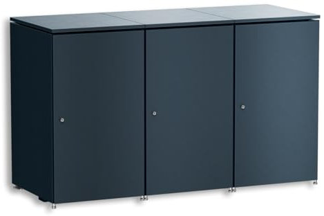 Metzler Cache-poubelles 3 pièces 240 l anthracite | Pour 3 poubelles en aluminium inoxydable et verrouillable | Revêtement extérieur avec couvercle automatique et pieds réglables en hauteur |