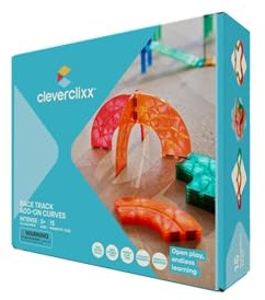 Cleverclixx Autobahn-Bausatz Erweiterungsset 15 Kurven Knallfarben Erweiterungsset für Autobahn-Bausatz Rennstrecke, Magnetspielzeug, magnetische Bausteine, kompatibles Set, für Kinder ab 3 Jahren