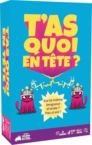 Asmodee - ¿Qué Tienes en la Cabeza? - Exploding Kittens - Juegos de Mesa - Juego de Letras y Palabras - Ambiente cooperativo o competitivo - 10 años y + - 3 Jugadores y + - 15 min - Versión Francesa